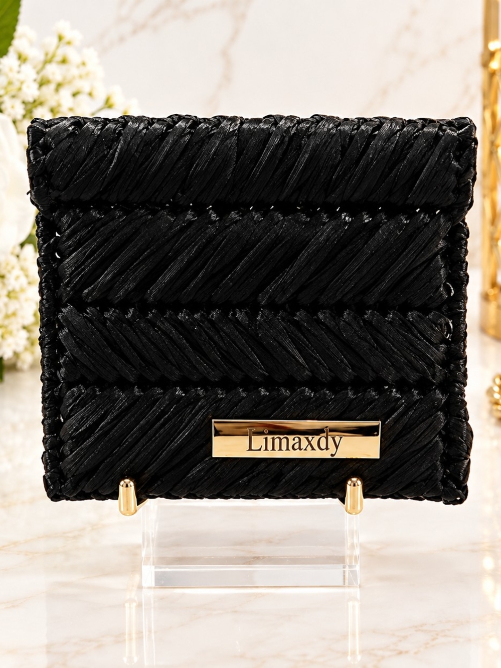 Black Woven Card & Key Holder with Gold Plaque